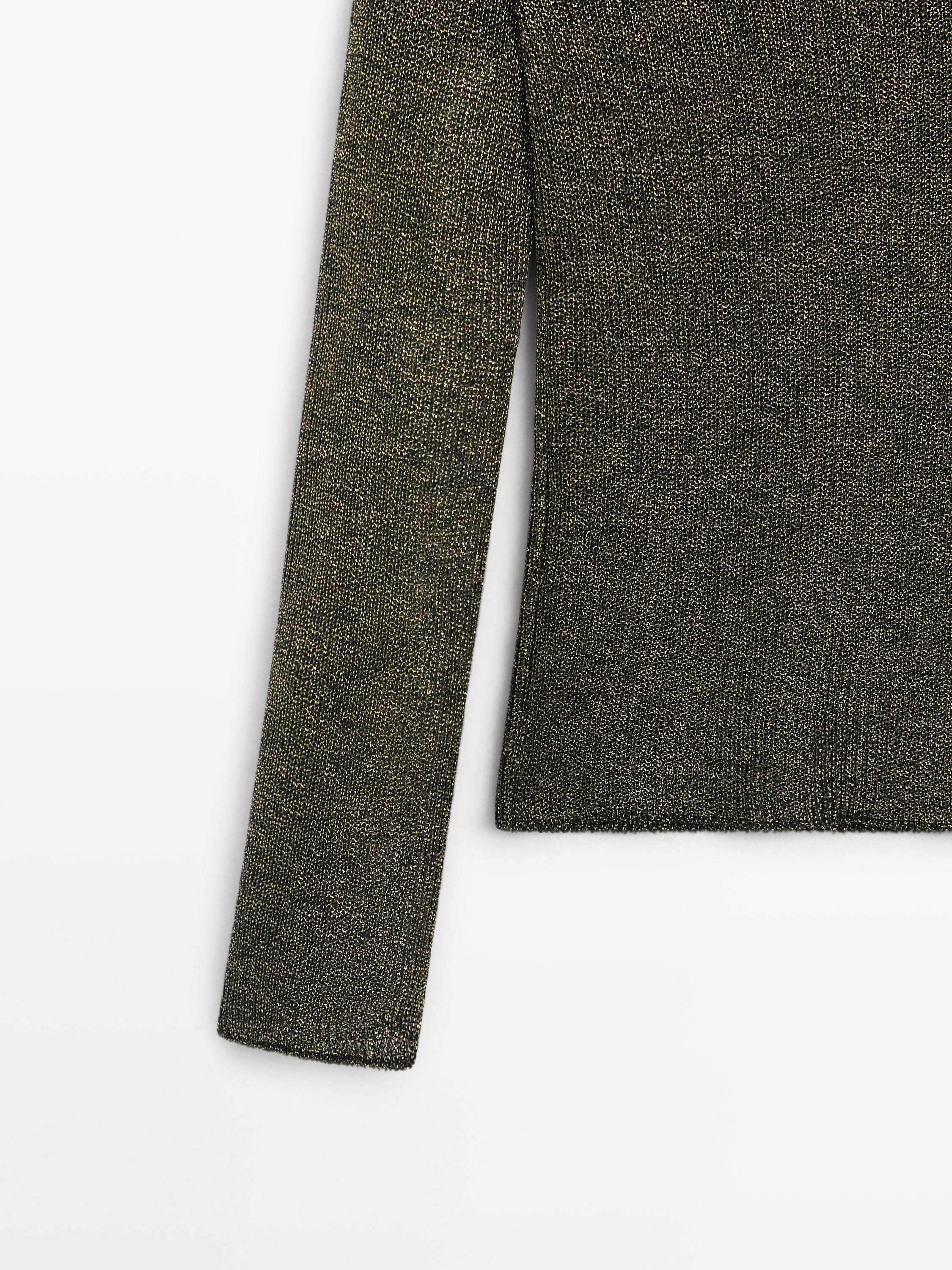 Off-the-shoulder knit sweater with metallic finish